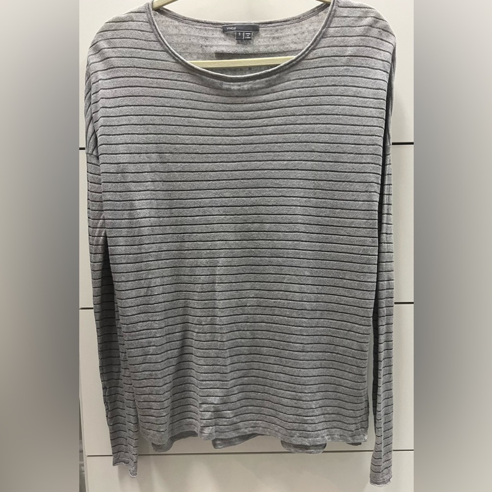 Vince Striped Boatneck Long Sleeve Top - Grey - Size S